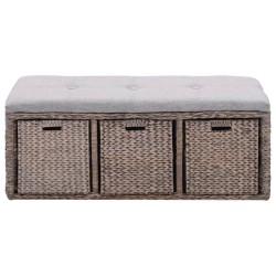vidaXL Sitzbank mit 3 Körben Seegras 105×40×42 cm Grau