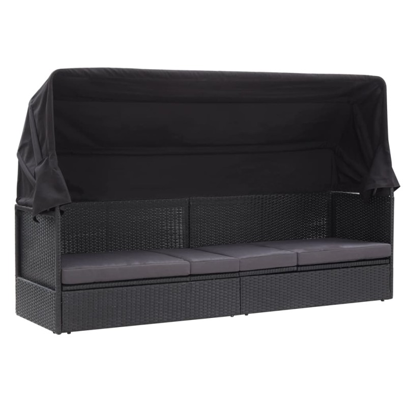 vidaXL Outdoor-Sofabett mit Dach Poly-Rattan Schwarz vidaXL Outdoor-Sofabett mit Dach Poly-Rattan Schwarz
