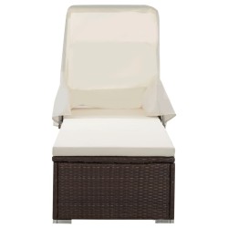 vidaXL Sonnenliege mit Sonnenschutz und Auflagen Poly Rattan Braun