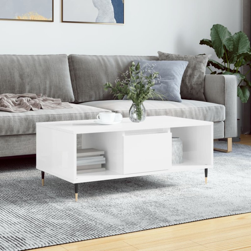 vidaXL Couchtisch Hochglanz-Weiß 90x50x36,5 cm Holzwerkstoff vidaXL Couchtisch Hochglanz-Weiß 90x50x36,5 cm Holzwerkstoff