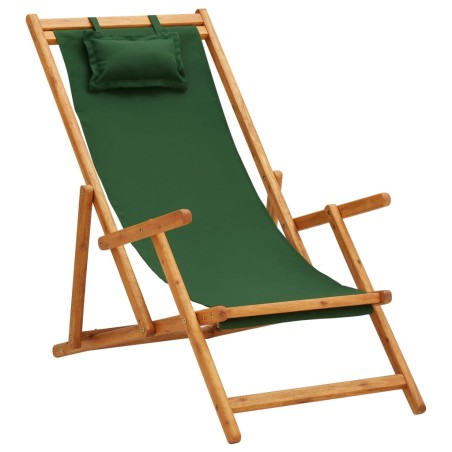 vidaXL Klappbarer Strandstuhl Eukalyptus Massivholz und Stoff Grün