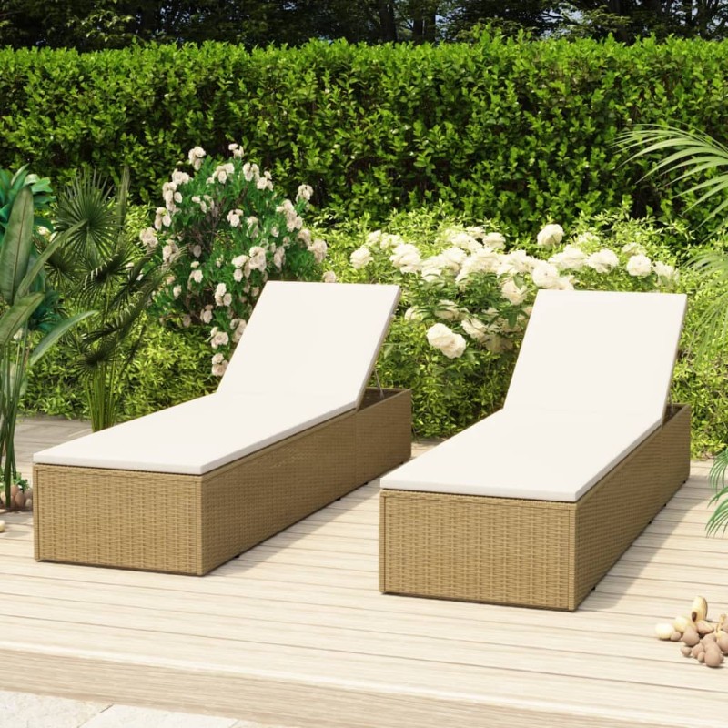 vidaXL Sonnenliege Poly Rattan Braun und Cremeweiß vidaXL Sonnenliege Poly Rattan Braun und Cremeweiß