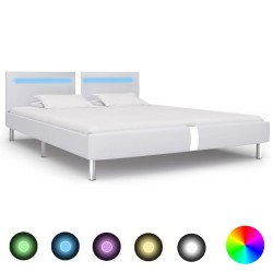 vidaXL Bettgestell mit LED Weiß Kunstleder 160×200 cm
