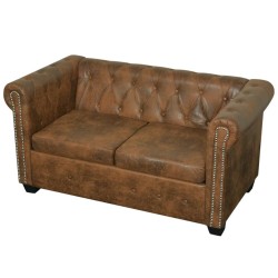 vidaXL Chesterfield-Sofa 2-Sitzer Kunstleder Braun 