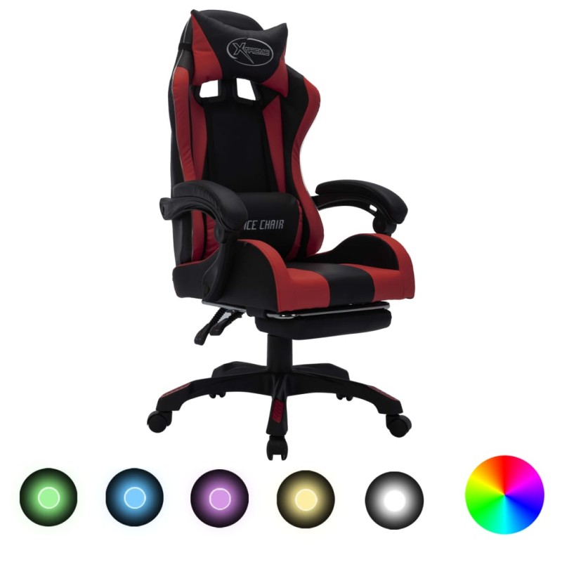 vidaXL Gaming-Stuhl mit RGB LED-Leuchten Weinrot Schwarz Kunstleder vidaXL Gaming-Stuhl mit RGB LED-Leuchten Weinrot Schwarz Kunstleder