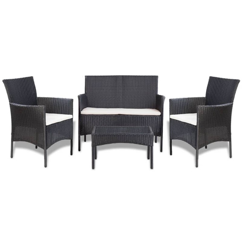 vidaXL 4-tlg. Garten-Lounge-Set mit Auflagen Poly Rattan Schwarz vidaXL 4-tlg. Garten-Lounge-Set mit Auflagen Poly Rattan Schwarz