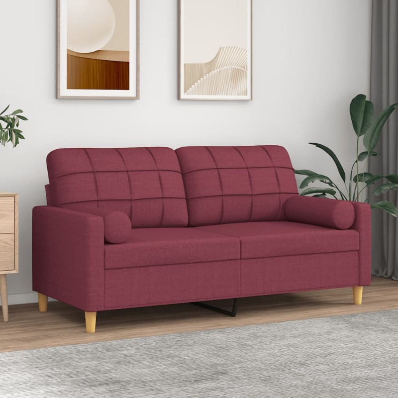 vidaXL 2-Sitzer-Sofa mit Zierkissen Weinrot 140 cm Stoff vidaXL 2-Sitzer-Sofa mit Zierkissen Weinrot 140 cm Stoff