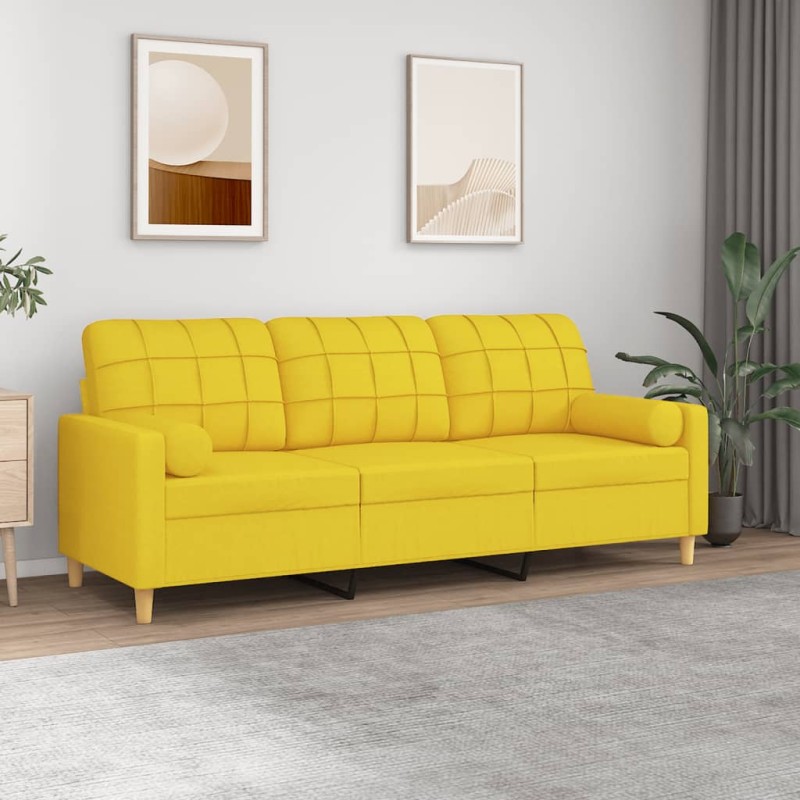 vidaXL 3-Sitzer-Sofa mit Zierkissen Hellgelb 180 cm Stoff vidaXL 3-Sitzer-Sofa mit Zierkissen Hellgelb 180 cm Stoff
