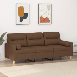 vidaXL 3-Sitzer-Sofa mit Zierkissen Braun 180 cm Stoff