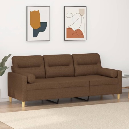 vidaXL 3-Sitzer-Sofa mit Zierkissen Braun 180 cm Stoff