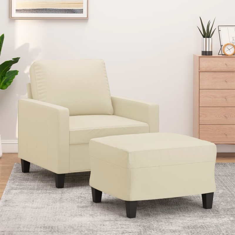 vidaXL Sessel mit Hocker Creme 60 cm Kunstleder vidaXL Sessel mit Hocker Creme 60 cm Kunstleder