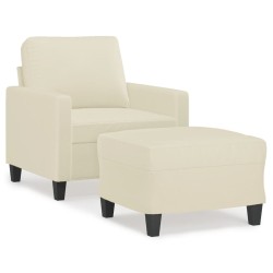 vidaXL Sessel mit Hocker Creme 60 cm Kunstleder