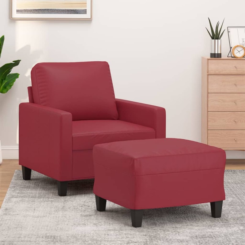 vidaXL Sessel mit Hocker Weinrot 60 cm Kunstleder vidaXL Sessel mit Hocker Weinrot 60 cm Kunstleder