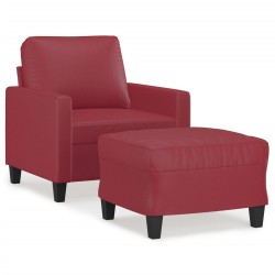 vidaXL Sessel mit Hocker Weinrot 60 cm Kunstleder