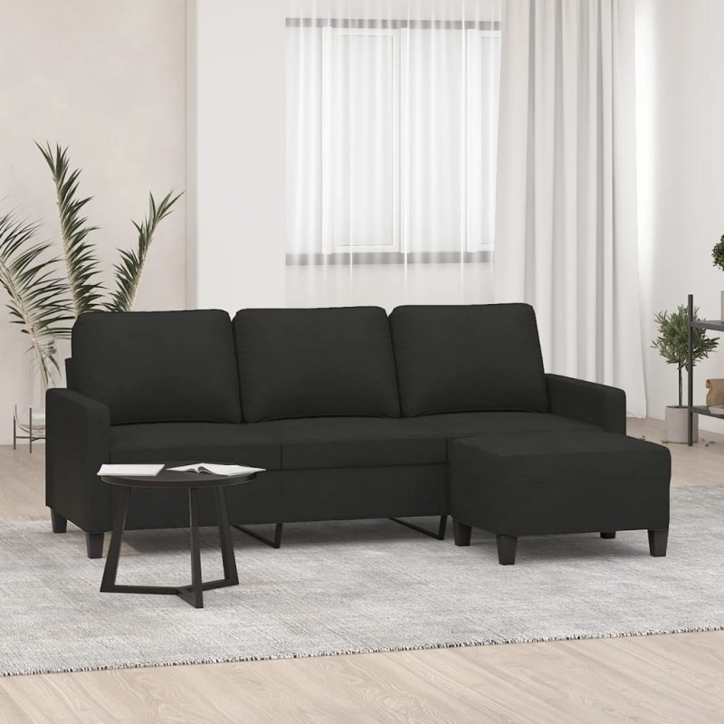vidaXL 3-Sitzer-Sofa mit Hocker Schwarz 180 cm Stoff vidaXL 3-Sitzer-Sofa mit Hocker Schwarz 180 cm Stoff