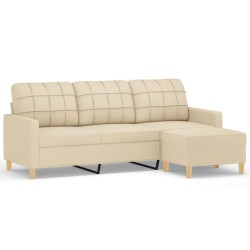 vidaXL 3-Sitzer-Sofa mit Hocker Creme 180 cm Stoff