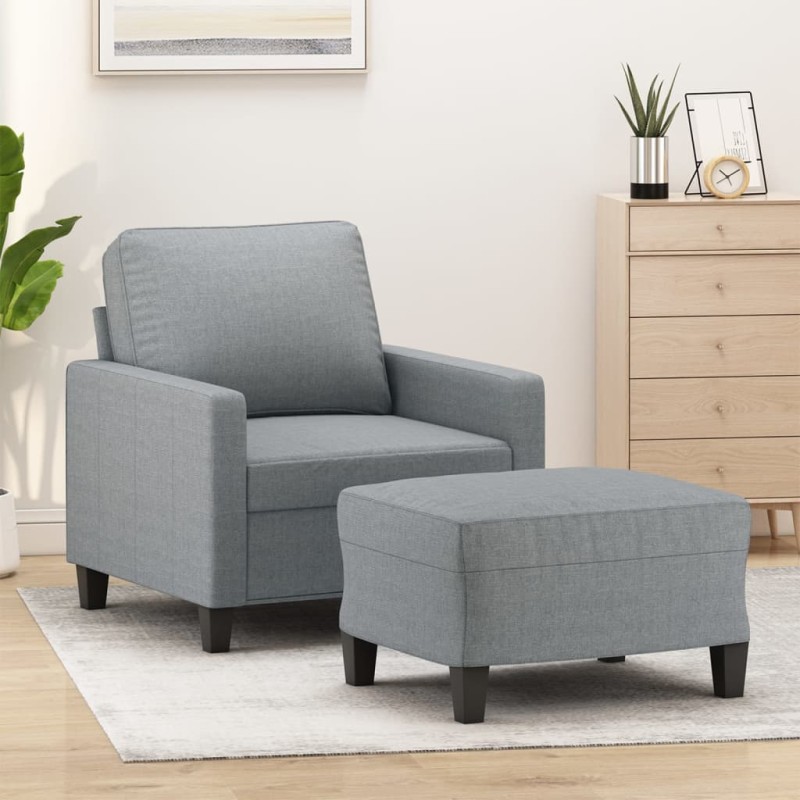 vidaXL Sessel mit Hocker Hellgrau 60 cm Stoff vidaXL Sessel mit Hocker Hellgrau 60 cm Stoff