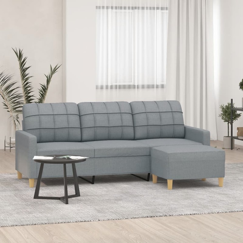 vidaXL 3-Sitzer-Sofa mit Hocker Hellgrau 180 cm Stoff vidaXL 3-Sitzer-Sofa mit Hocker Hellgrau 180 cm Stoff