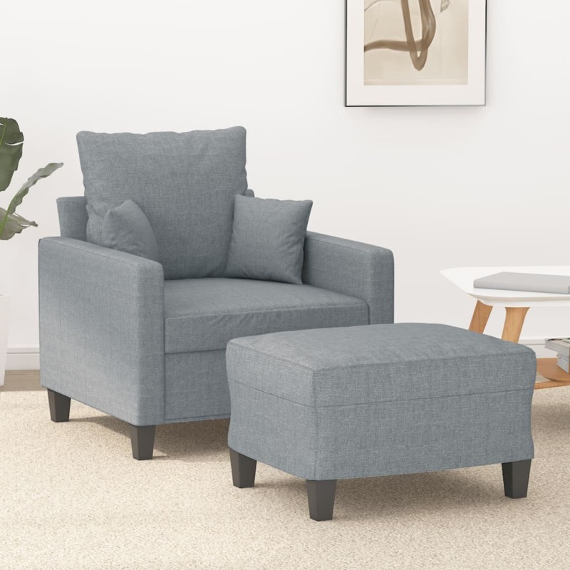 vidaXL Sessel mit Hocker Hellgrau 60 cm Stoff vidaXL Sessel mit Hocker Hellgrau 60 cm Stoff
