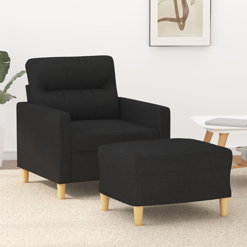 vidaXL Sessel mit Hocker Schwarz 60 cm Stoff vidaXL Sessel mit Hocker Schwarz 60 cm Stoff