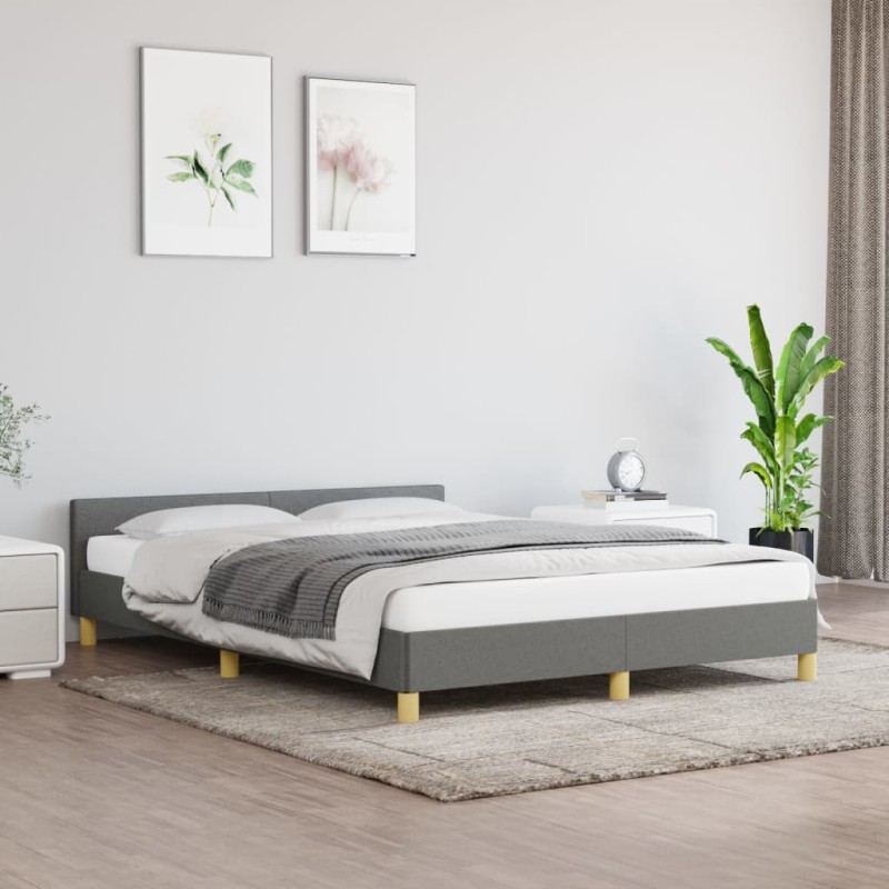 vidaXL Bettgestell mit Kopfteil Dunkelgrau 140x200 cm Stoff vidaXL Bettgestell mit Kopfteil Dunkelgrau 140x200 cm Stoff