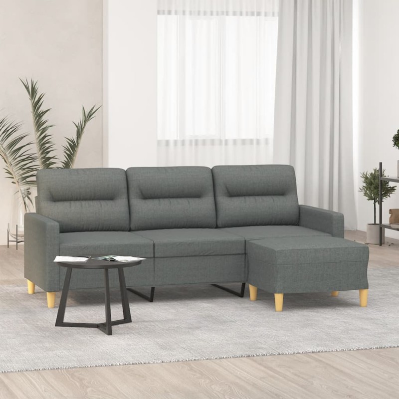 vidaXL 3-Sitzer-Sofa mit Hocker Dunkelgrau 180 cm Stoff vidaXL 3-Sitzer-Sofa mit Hocker Dunkelgrau 180 cm Stoff