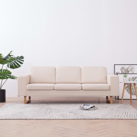 vidaXL 3-Sitzer-Sofa Stoff Cremeweiß
