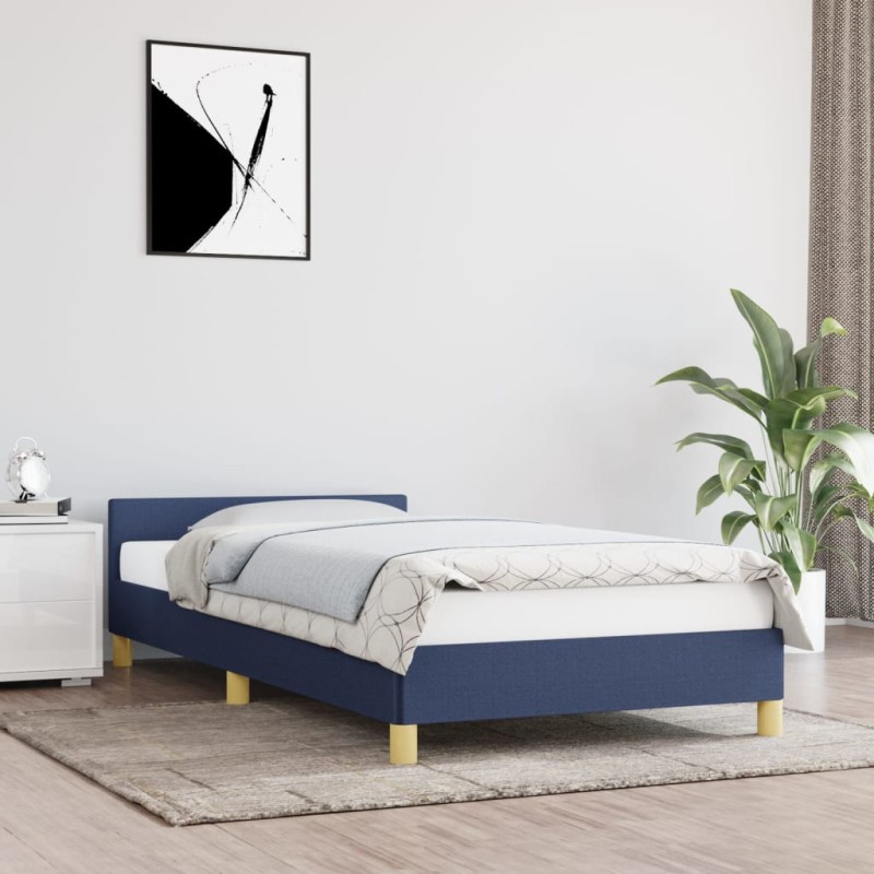 Bettgestell mit Kopfteil Blau 90x200 cm Stoff Bettgestell mit Kopfteil Blau 90x200 cm Stoff