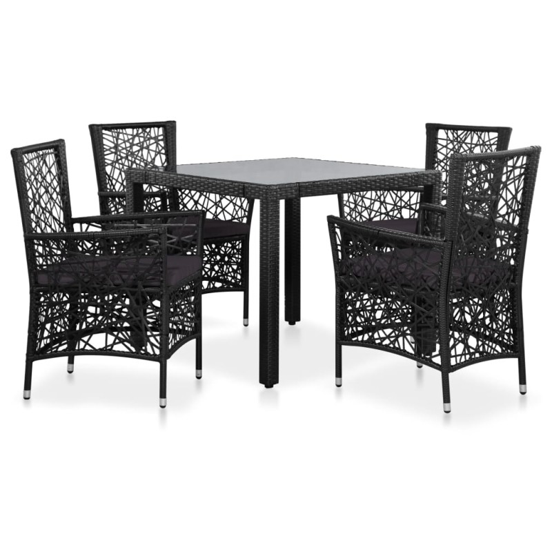 vidaXL 5-tlg. Garten-Essgruppe Poly Rattan Schwarz vidaXL 5-tlg. Garten-Essgruppe Poly Rattan Schwarz