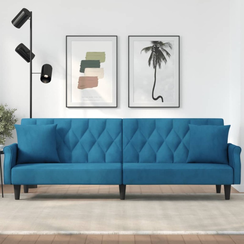 vidaXL Schlafsofa mit Armlehnen Blau Samt vidaXL Schlafsofa mit Armlehnen Blau Samt