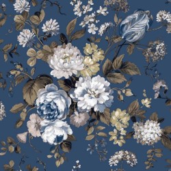 Noordwand Tapete Blooming Garden 6 Big Flowers Blau und Braun