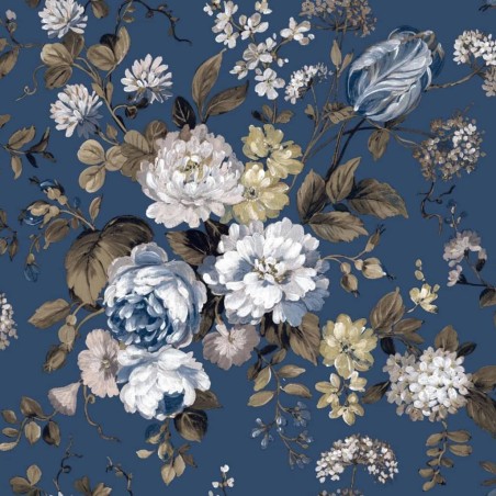 Noordwand Tapete Blooming Garden 6 Big Flowers Blau und Braun