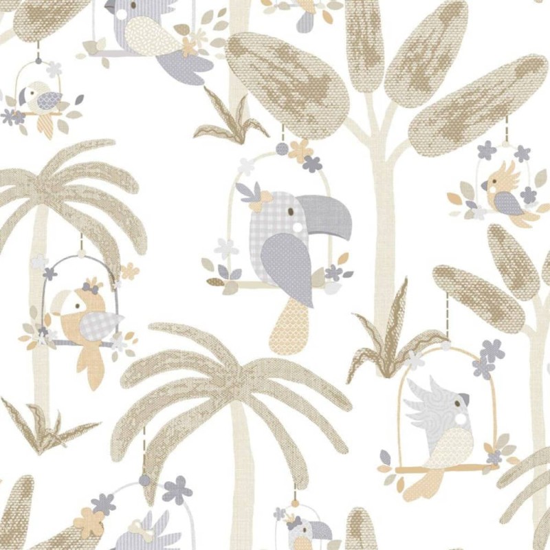Noordwand Tapete Mondo baby Animals Birds Trees Weiß und Beige Noordwand Tapete Mondo baby Animals Birds Trees Weiß und Beige