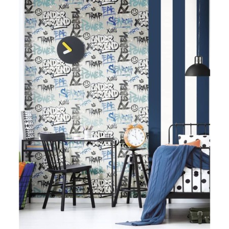 Noordwand Tapete Friends & Coffee Graffity Print Grau und Blau