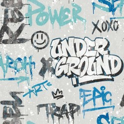 Noordwand Tapete Friends & Coffee Graffity Print Grau und Blau