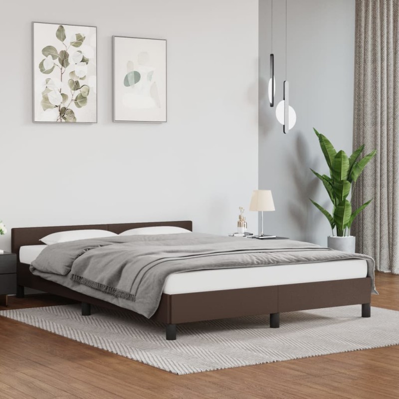 Bettgestell mit Kopfteil Braun 140x200 cm Kunstleder Bettgestell mit Kopfteil Braun 140x200 cm Kunstleder