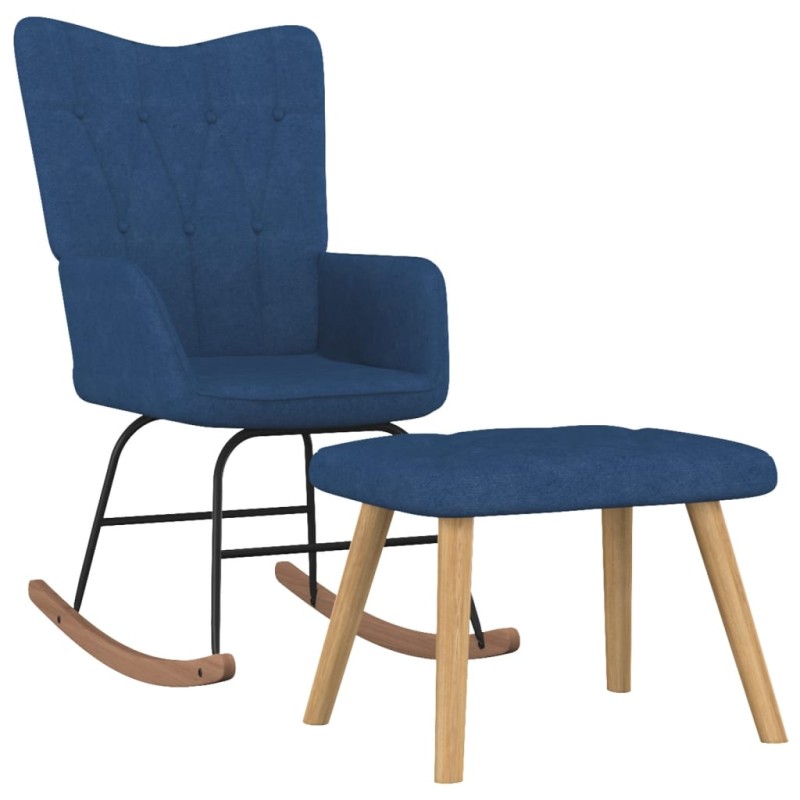vidaXL Schaukelsessel mit Hocker Blau Stoff vidaXL Schaukelsessel mit Hocker Blau Stoff