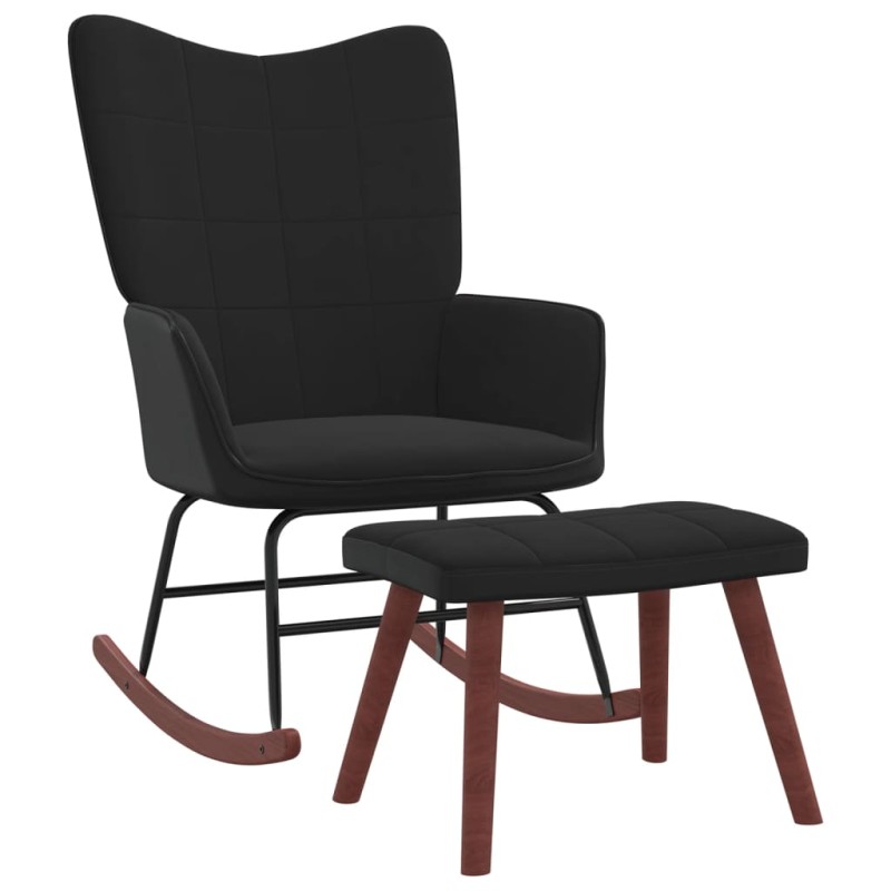 vidaXL Schaukelstuhl mit Hocker Schwarz Samt und PVC vidaXL Schaukelstuhl mit Hocker Schwarz Samt und PVC