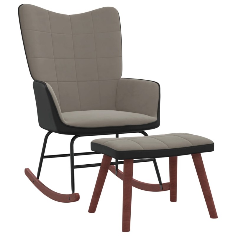 vidaXL Schaukelsessel mit Hocker Hellgrau Samt und PVC vidaXL Schaukelsessel mit Hocker Hellgrau Samt und PVC
