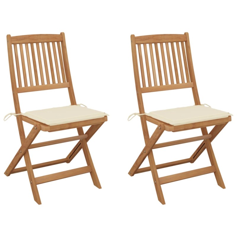 vidaXL Klappbare Gartenstühle 2 Stk. mit Kissen Massivholz Akazie vidaXL Klappbare Gartenstühle 2 Stk. mit Kissen Massivholz Akazie