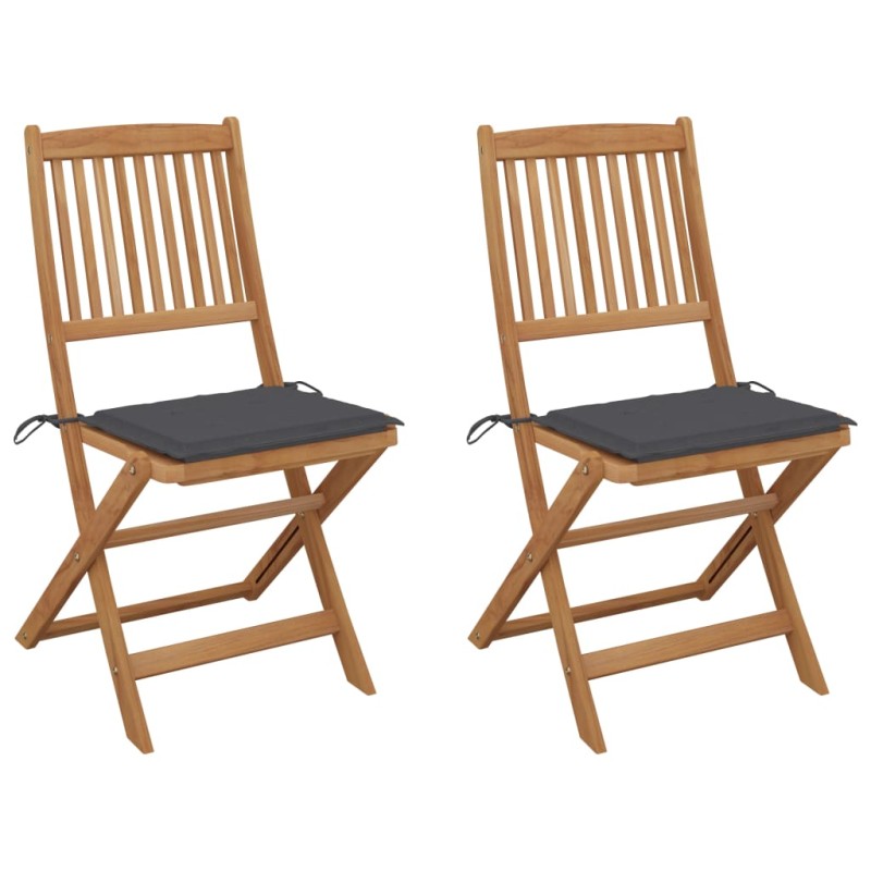 vidaXL Klappbare Gartenstühle 2 Stk. mit Kissen Massivholz Akazie vidaXL Klappbare Gartenstühle 2 Stk. mit Kissen Massivholz Akazie