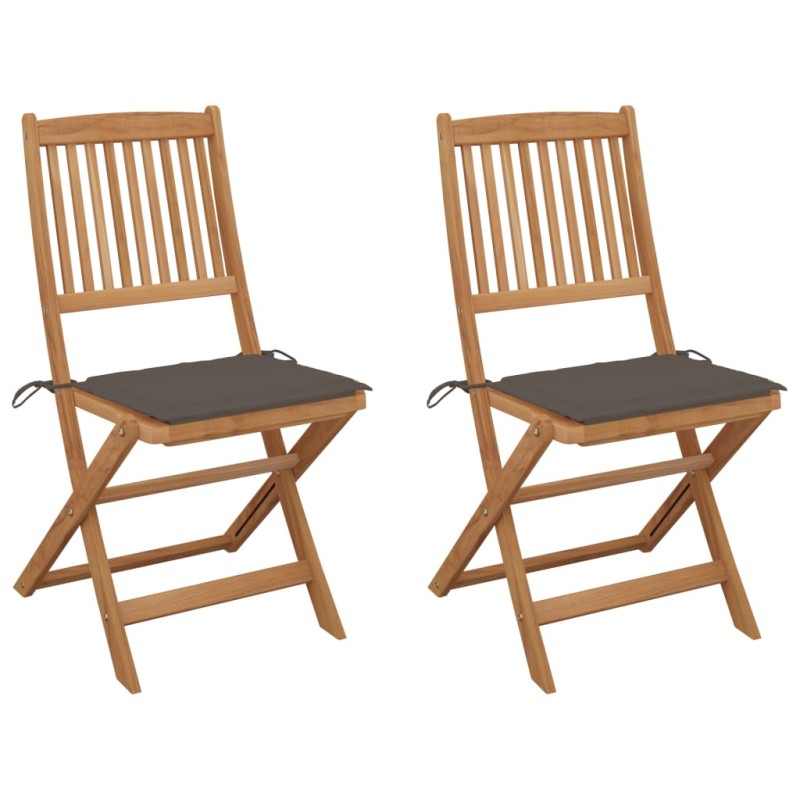 vidaXL Klappbare Gartenstühle 2 Stk. mit Kissen Massivholz Akazie vidaXL Klappbare Gartenstühle 2 Stk. mit Kissen Massivholz Akazie