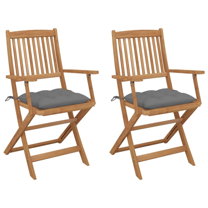 vidaXL Klappbare Gartenstühle 2 Stk. mit Kissen Massivholz Akazie vidaXL Klappbare Gartenstühle 2 Stk. mit Kissen Massivholz Akazie