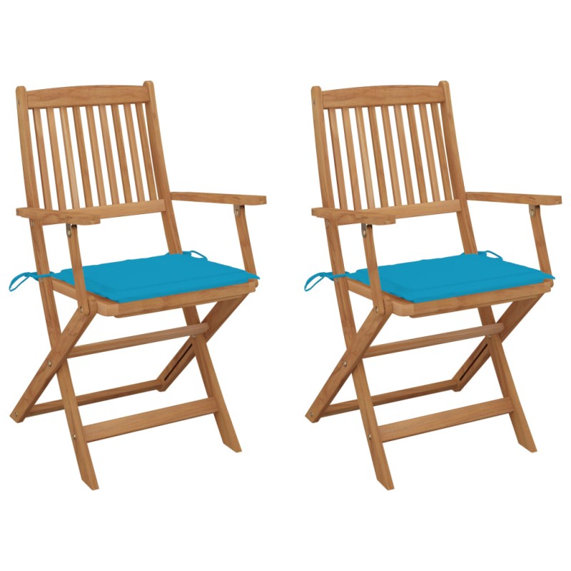 vidaXL Klappbare Gartenstühle 2 Stk. mit Kissen Massivholz Akazie vidaXL Klappbare Gartenstühle 2 Stk. mit Kissen Massivholz Akazie
