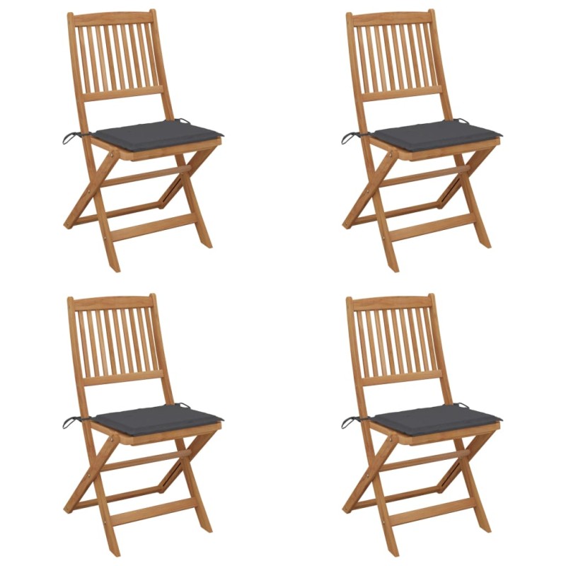 vidaXL Klappbare Gartenstühle 4 Stk. mit Kissen Massivholz Akazie vidaXL Klappbare Gartenstühle 4 Stk. mit Kissen Massivholz Akazie