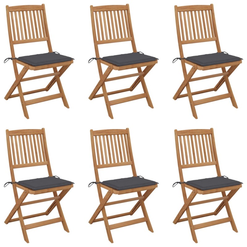 vidaXL Klappbare Gartenstühle 6 Stk. mit Kissen Massivholz Akazie vidaXL Klappbare Gartenstühle 6 Stk. mit Kissen Massivholz Akazie