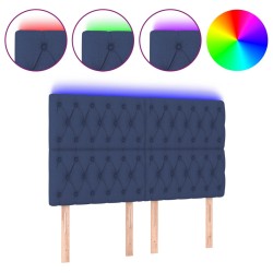 vidaXL LED Kopfteil Blau 160x7x118/128 cm Stoff
