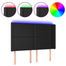 vidaXL LED Kopfteil Schwarz 147x16x118/128 cm Kunstleder