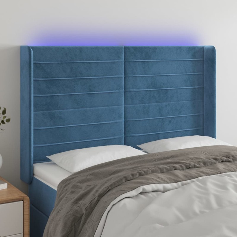vidaXL LED Kopfteil Dunkelblau 147x16x118/128 cm Samt vidaXL LED Kopfteil Dunkelblau 147x16x118/128 cm Samt