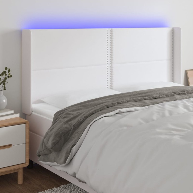 vidaXL LED Kopfteil Weiß 203x16x118/128 cm Kunstleder vidaXL LED Kopfteil Weiß 203x16x118/128 cm Kunstleder